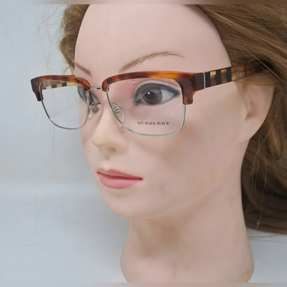 Burberry Eye Glasses Frames Unisex Half Rim Havana Nova Check B2224 54-18-145
